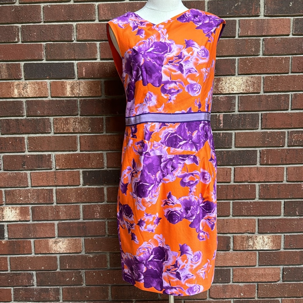 Ports Sleeveless Vibrant Orange & Purple Floral Dress‎ Size 8